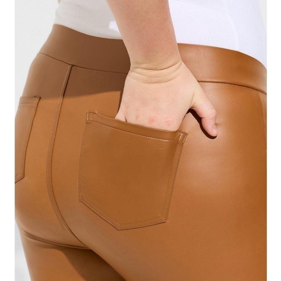 TORRID Full Length Signature Waist Faux Leather Slim Boot Legging In Camel - Picture 2 of 2